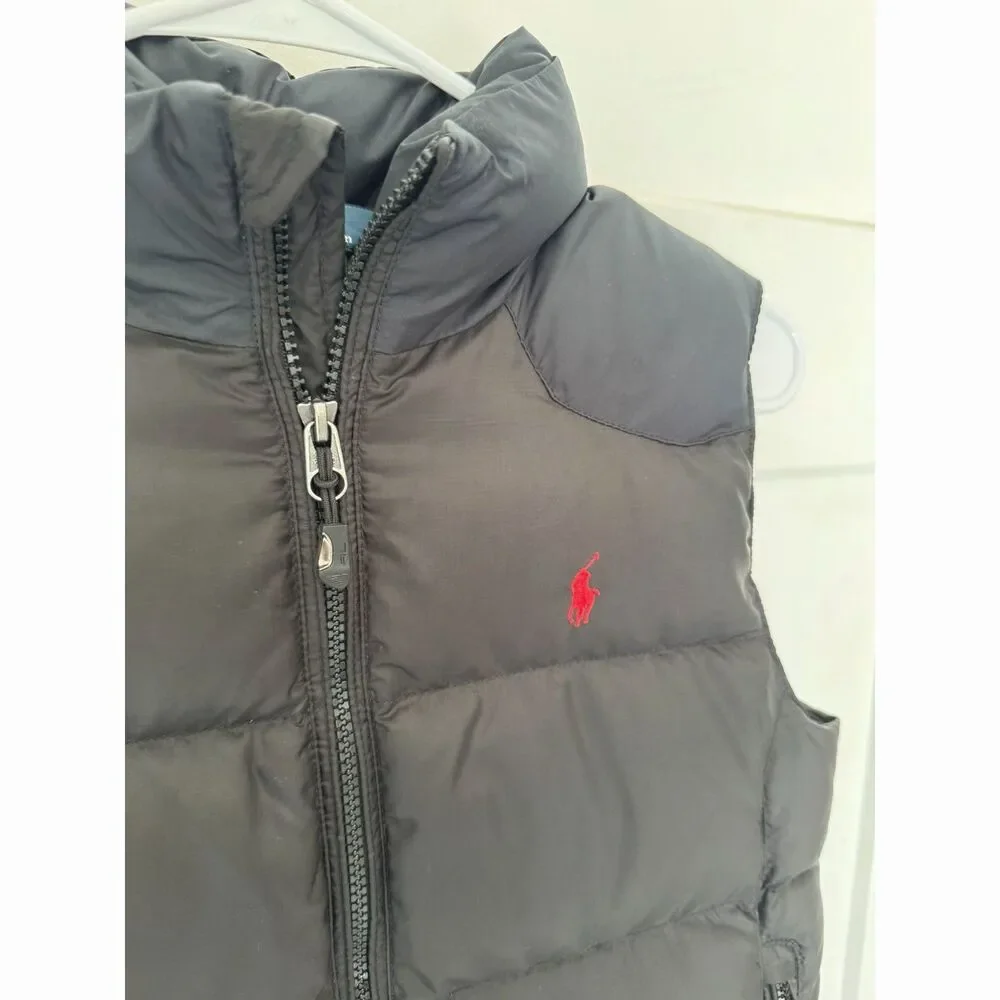 Polo Ralph Lauren Boys Small 8 Down Puffer Vest Black Navy Two Tone Red Pony